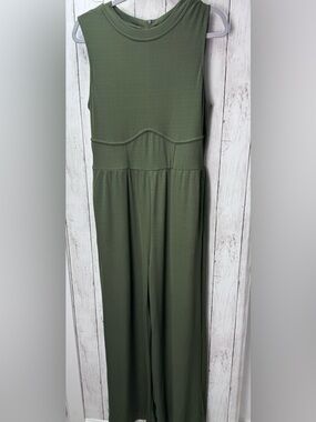 Cider Olive Green Ribbed Sleeveless stretch straight leg jumper/jumpsuit size XL